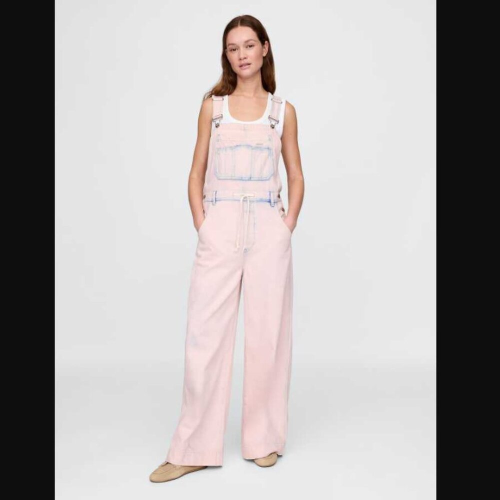 GAP Pink Wide-Leg Denim Overalls